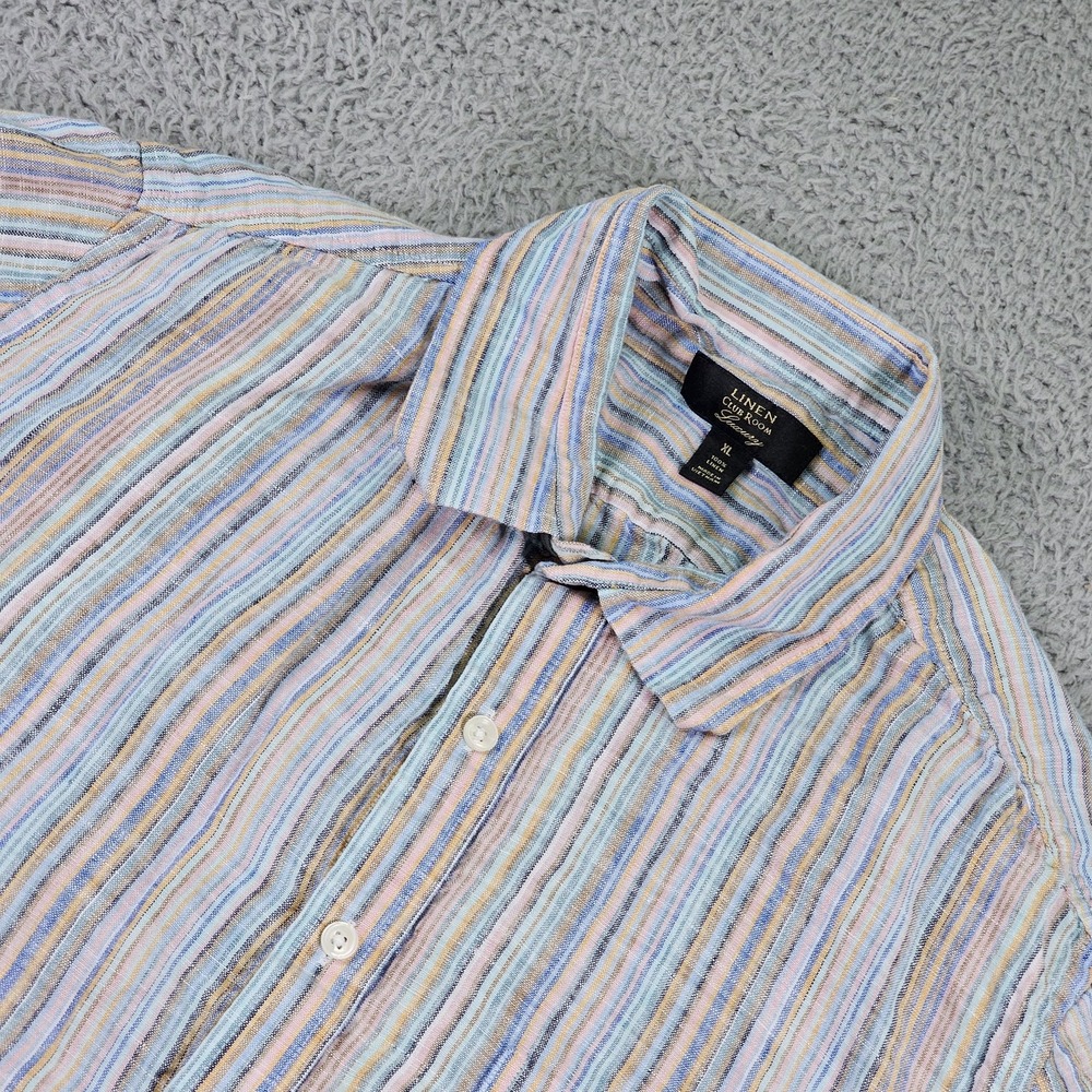 Club Room‎ Linen Shirt Mens XL Multicolor Stripe Short Sleeve Button Up Casual
